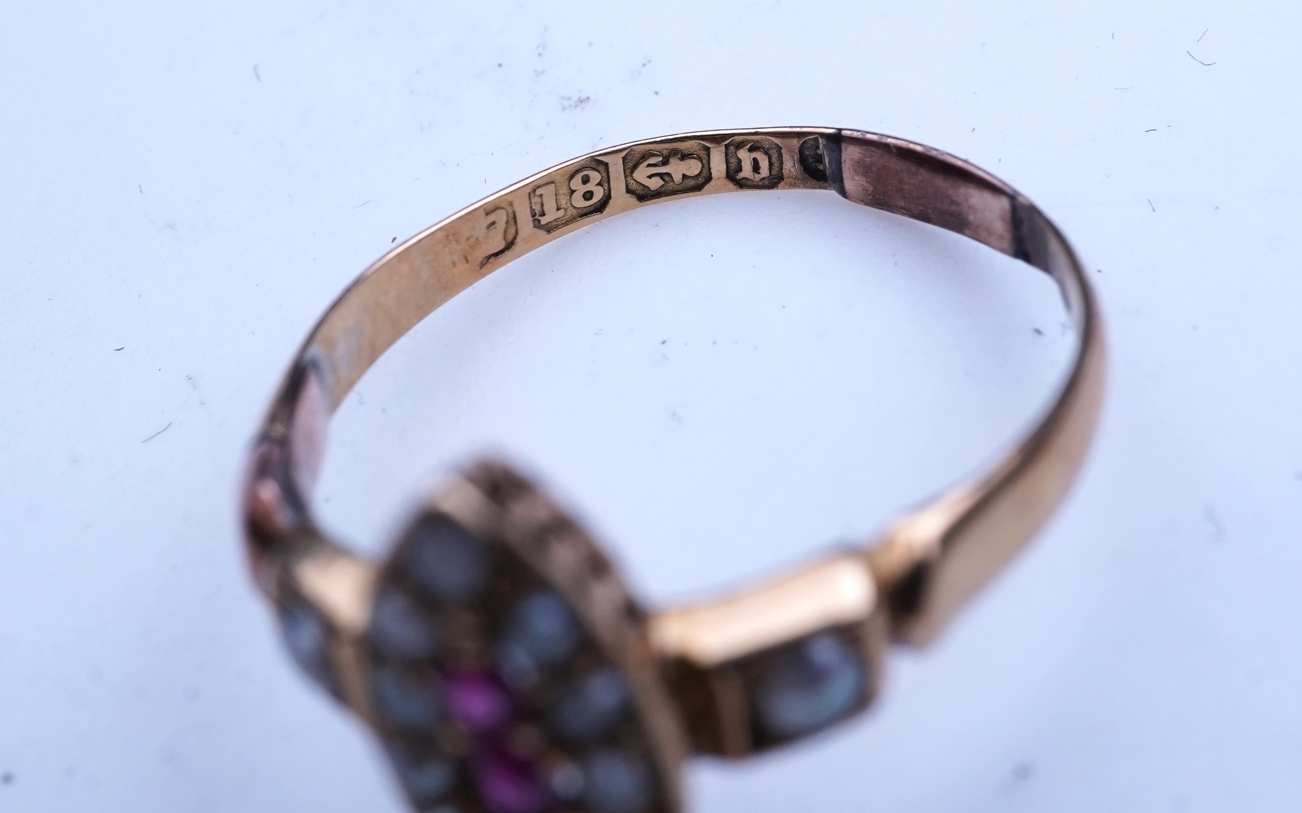 A Victorian ruby and seed pearl ring, circa 1876